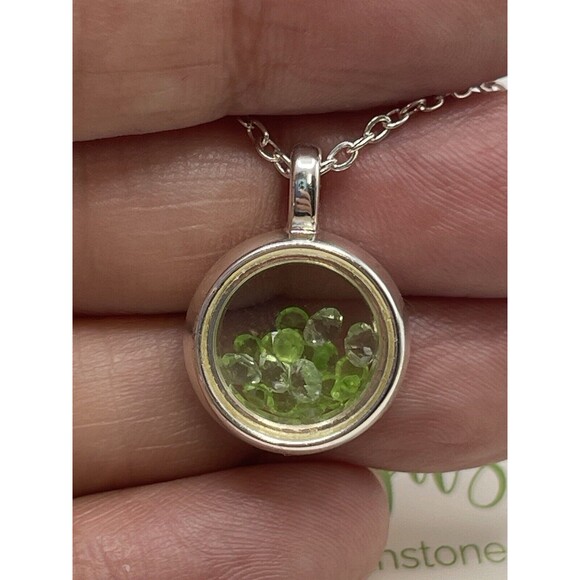 August Birthstone Peridot & Clear Loose Crystal In Round Pendant Necklace New - Picture 5 of 7